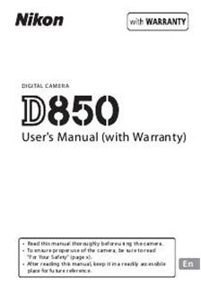 Nikon D850 manual. Camera Instructions.